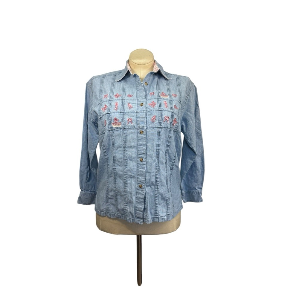 Women's S Longaberger Homestead Long Sleeve Embroidered Shirt Cancer Ribbon Hope